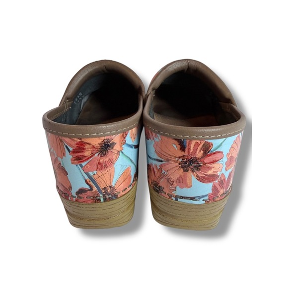 Dansko Floral Leather Clogs Women's Size 8 39 Blue Orange Flowers Shoes - Picture 12 of 14